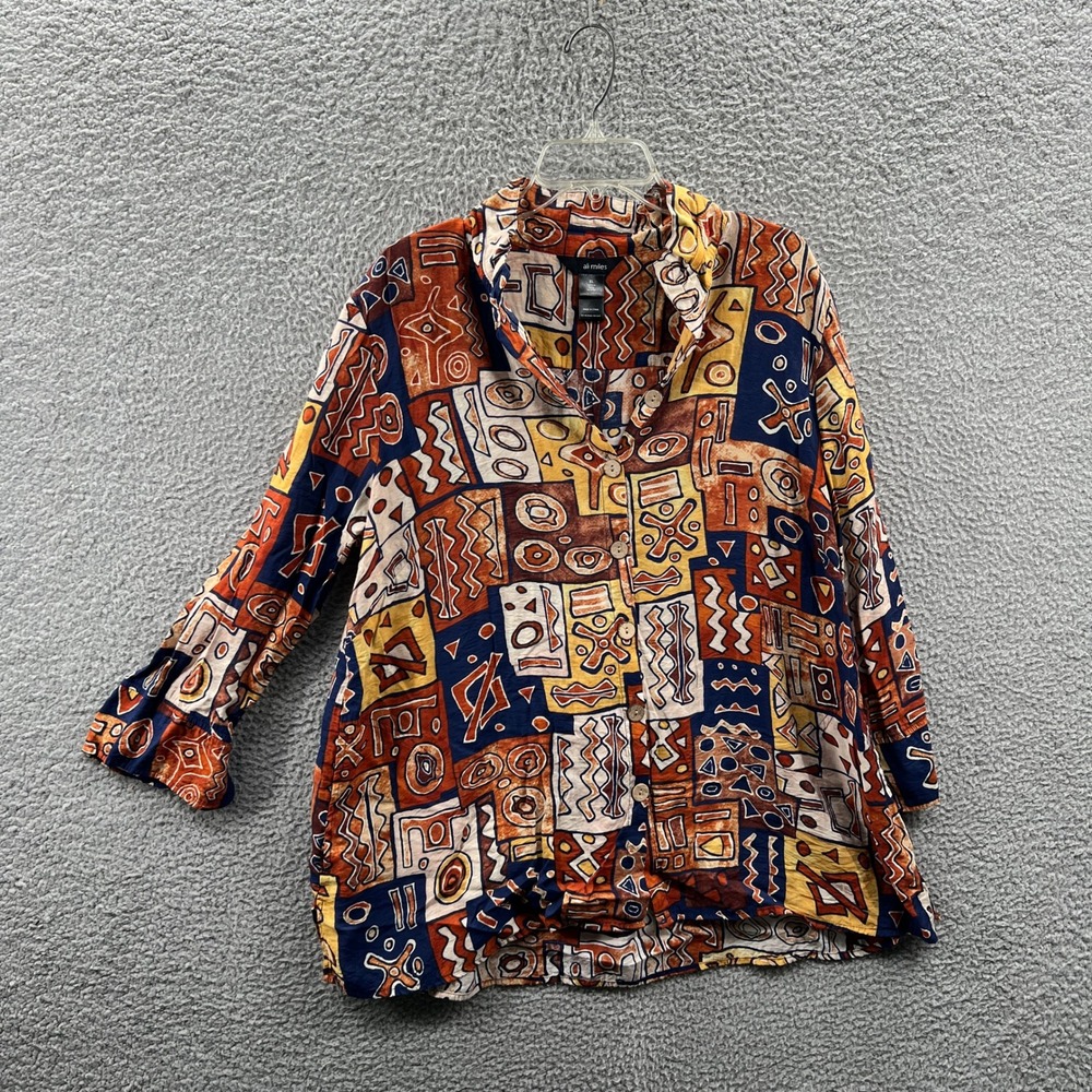 Ali Miles Womens Artsy Button Front Top XL Boho Abstract Geometric Southwestern